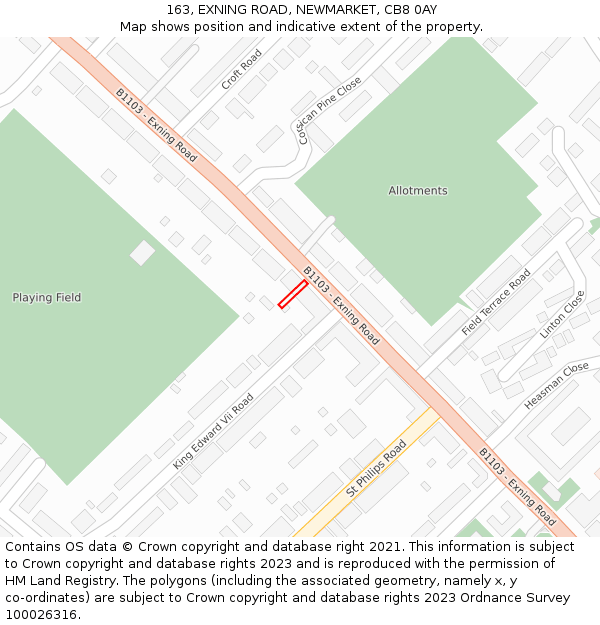 163, EXNING ROAD, NEWMARKET, CB8 0AY: Location map and indicative extent of plot