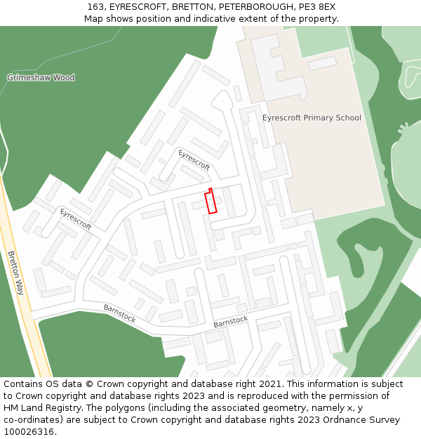 163, EYRESCROFT, BRETTON, PETERBOROUGH, PE3 8EX: Location map and indicative extent of plot