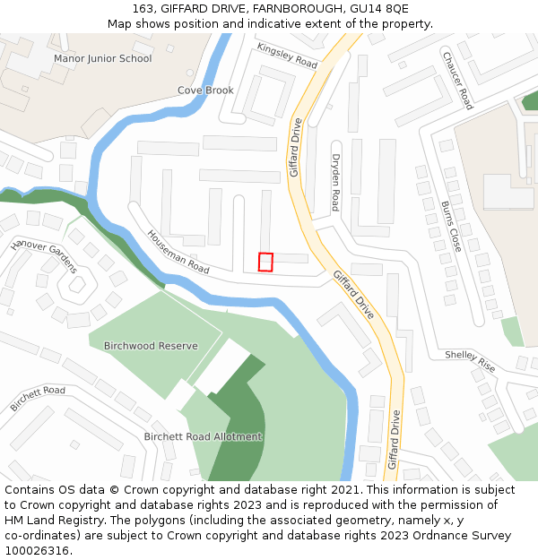 163, GIFFARD DRIVE, FARNBOROUGH, GU14 8QE: Location map and indicative extent of plot