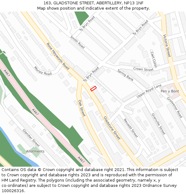 163, GLADSTONE STREET, ABERTILLERY, NP13 1NF: Location map and indicative extent of plot