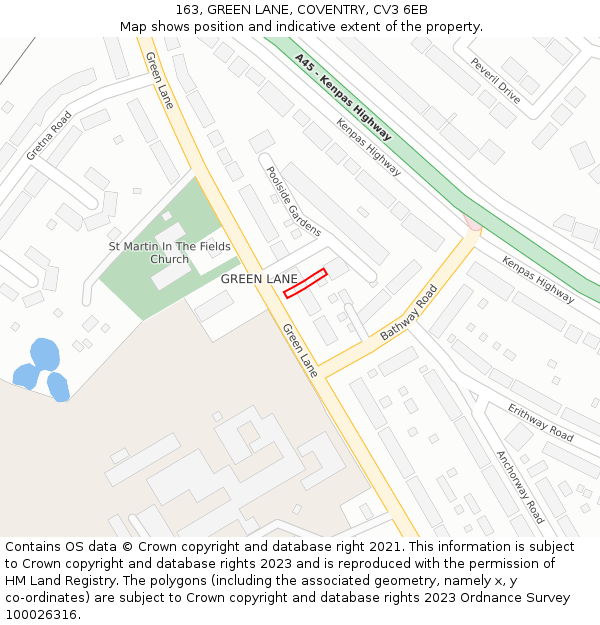 163, GREEN LANE, COVENTRY, CV3 6EB: Location map and indicative extent of plot