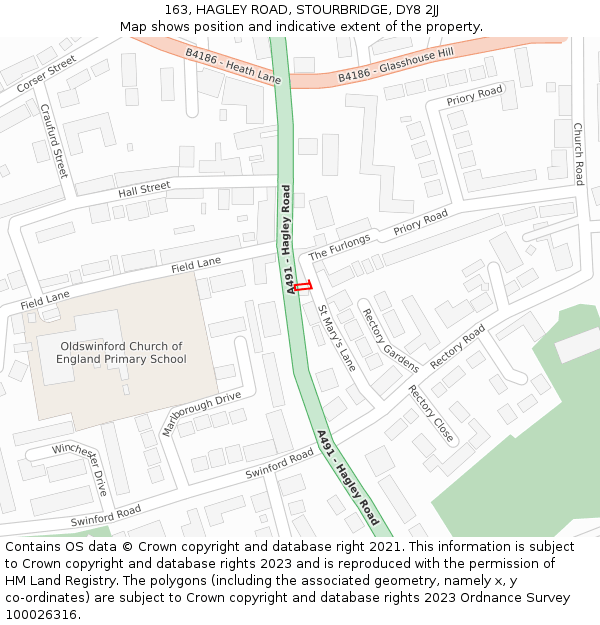 163, HAGLEY ROAD, STOURBRIDGE, DY8 2JJ: Location map and indicative extent of plot