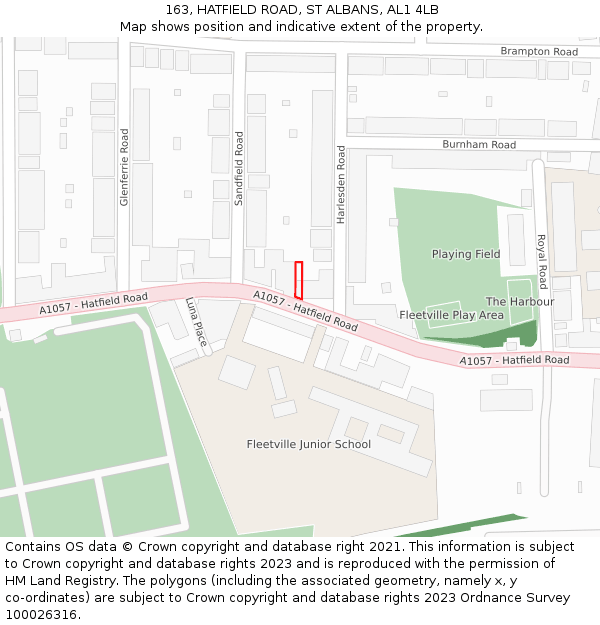 163, HATFIELD ROAD, ST ALBANS, AL1 4LB: Location map and indicative extent of plot