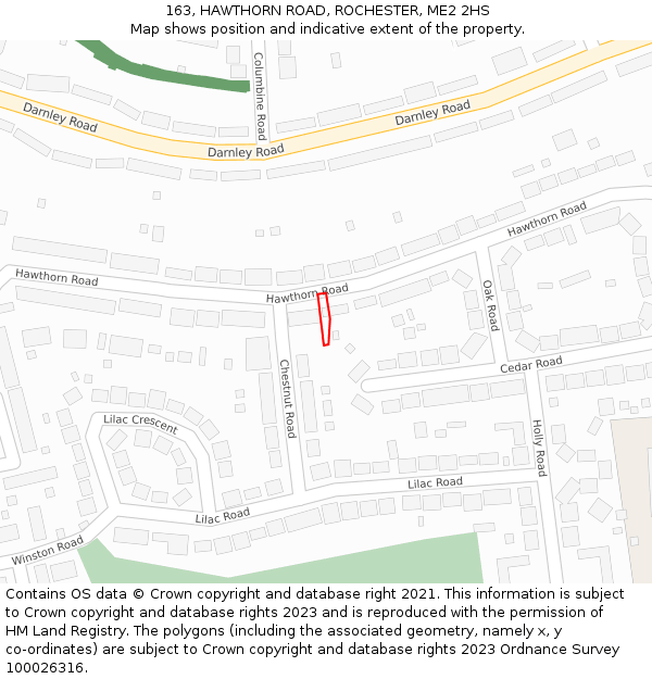 163, HAWTHORN ROAD, ROCHESTER, ME2 2HS: Location map and indicative extent of plot