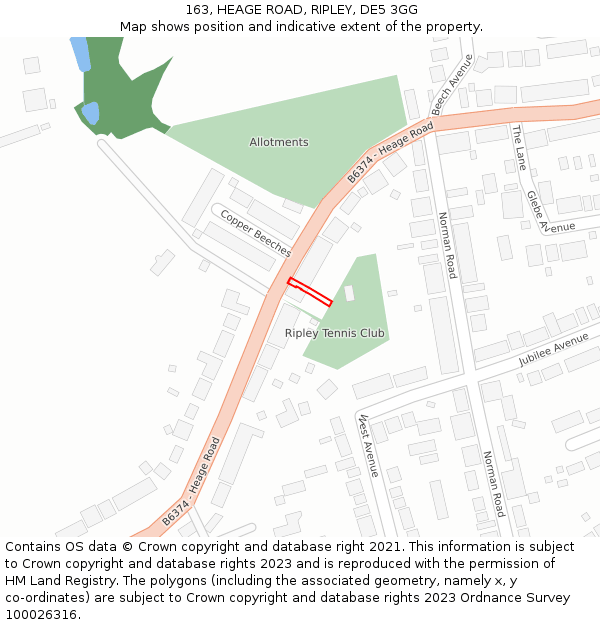 163, HEAGE ROAD, RIPLEY, DE5 3GG: Location map and indicative extent of plot