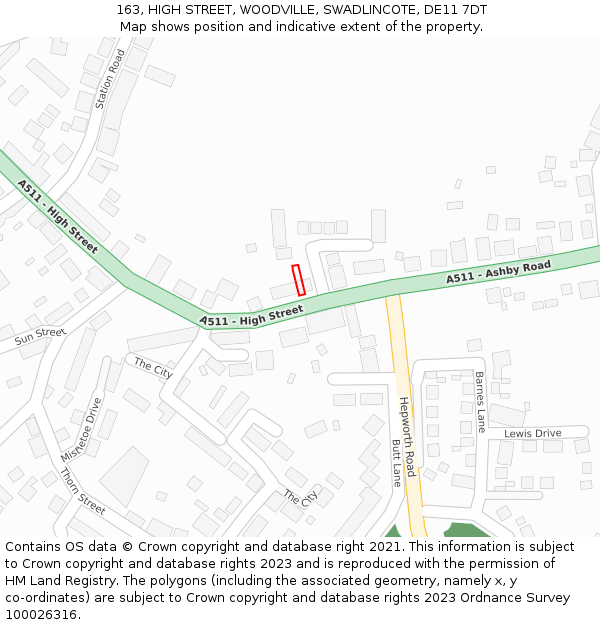 163, HIGH STREET, WOODVILLE, SWADLINCOTE, DE11 7DT: Location map and indicative extent of plot