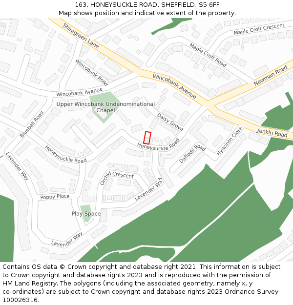 163, HONEYSUCKLE ROAD, SHEFFIELD, S5 6FF: Location map and indicative extent of plot