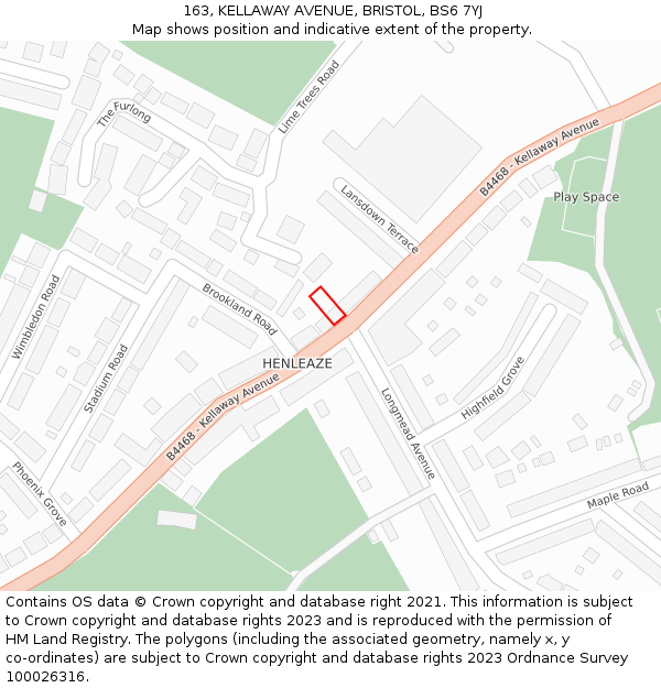 163, KELLAWAY AVENUE, BRISTOL, BS6 7YJ: Location map and indicative extent of plot