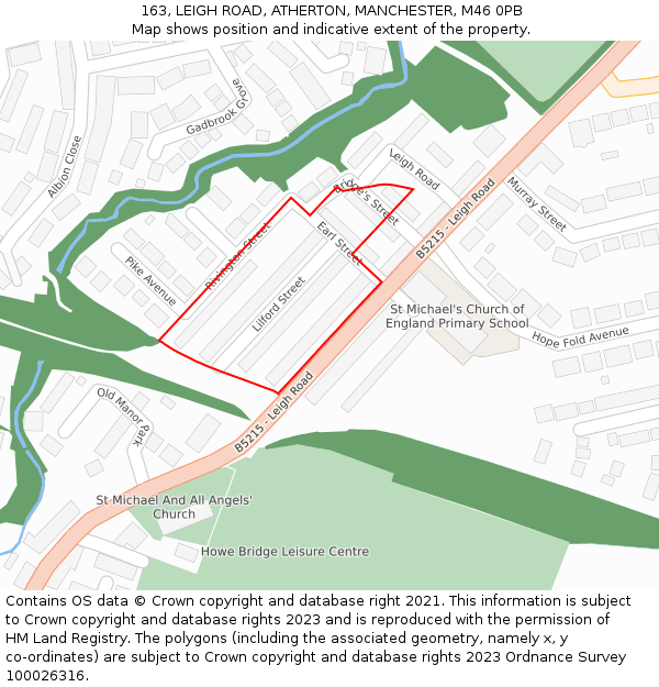 163, LEIGH ROAD, ATHERTON, MANCHESTER, M46 0PB: Location map and indicative extent of plot