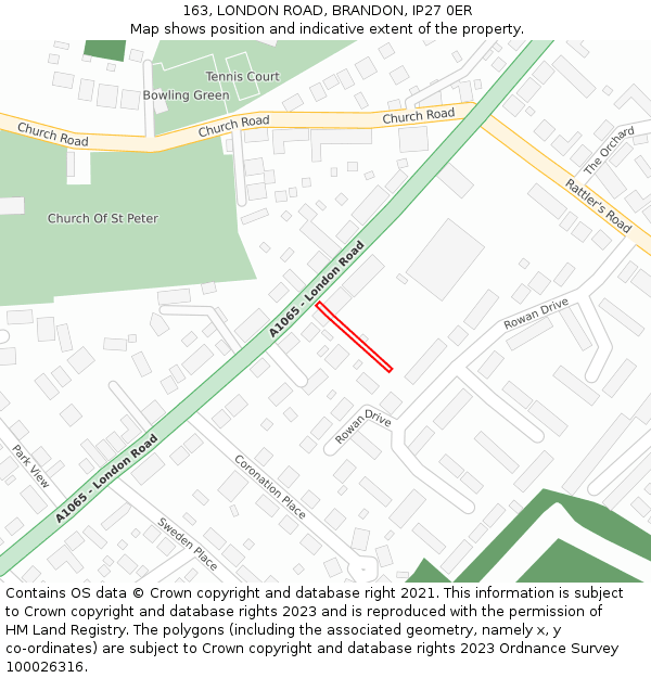 163, LONDON ROAD, BRANDON, IP27 0ER: Location map and indicative extent of plot