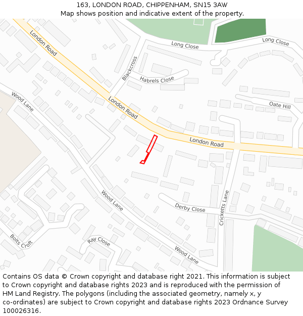 163, LONDON ROAD, CHIPPENHAM, SN15 3AW: Location map and indicative extent of plot
