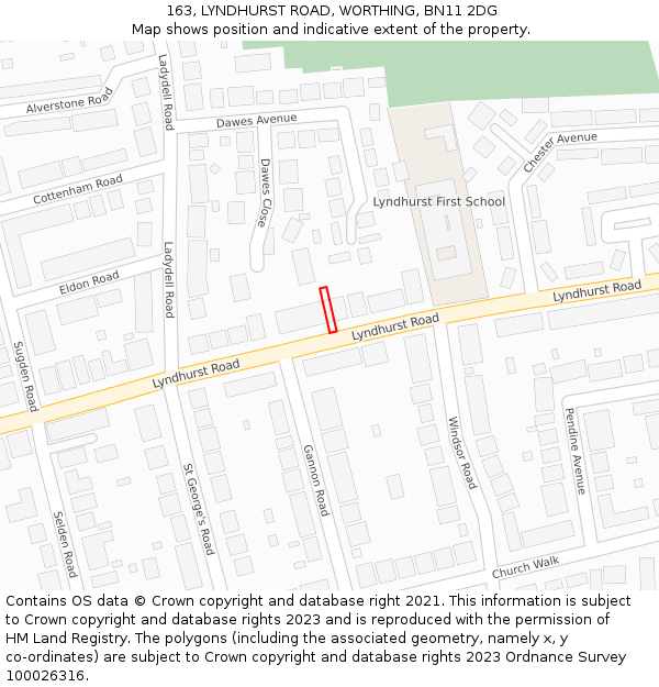 163, LYNDHURST ROAD, WORTHING, BN11 2DG: Location map and indicative extent of plot
