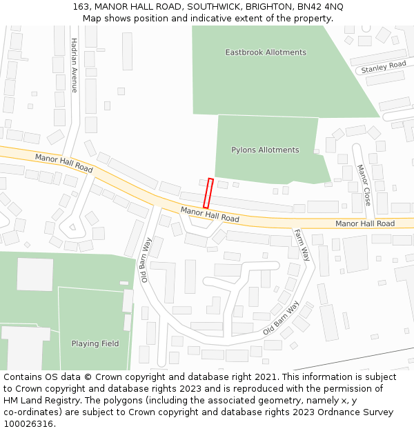163, MANOR HALL ROAD, SOUTHWICK, BRIGHTON, BN42 4NQ: Location map and indicative extent of plot