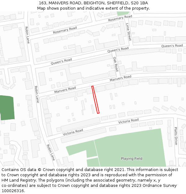 163, MANVERS ROAD, BEIGHTON, SHEFFIELD, S20 1BA: Location map and indicative extent of plot