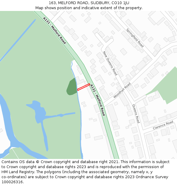 163, MELFORD ROAD, SUDBURY, CO10 1JU: Location map and indicative extent of plot