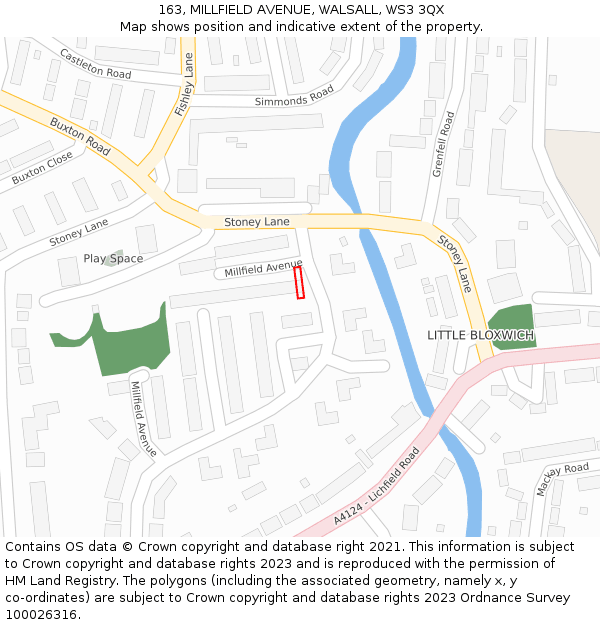 163, MILLFIELD AVENUE, WALSALL, WS3 3QX: Location map and indicative extent of plot