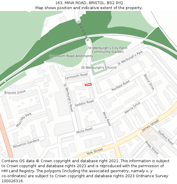 163, MINA ROAD, BRISTOL, BS2 9YQ: Location map and indicative extent of plot