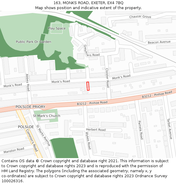 163, MONKS ROAD, EXETER, EX4 7BQ: Location map and indicative extent of plot