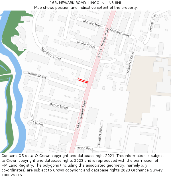 163, NEWARK ROAD, LINCOLN, LN5 8NL: Location map and indicative extent of plot
