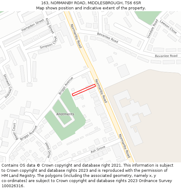 163, NORMANBY ROAD, MIDDLESBROUGH, TS6 6SR: Location map and indicative extent of plot