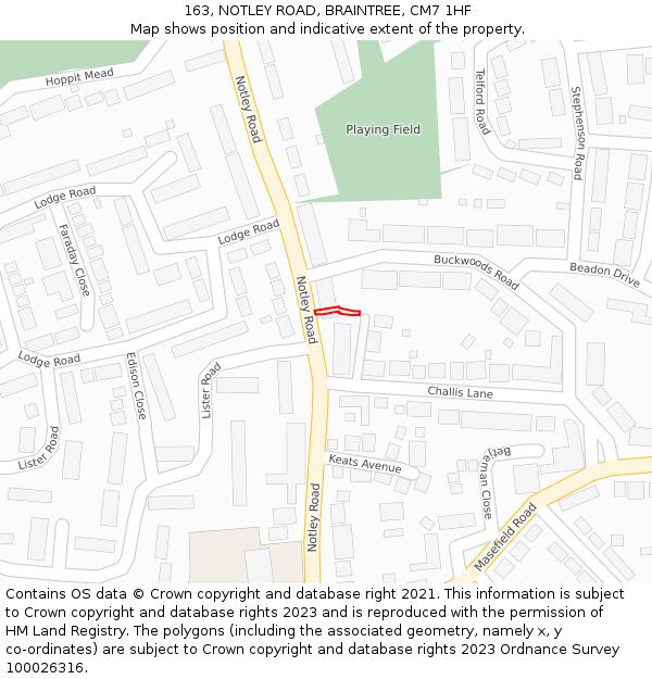 163, NOTLEY ROAD, BRAINTREE, CM7 1HF: Location map and indicative extent of plot