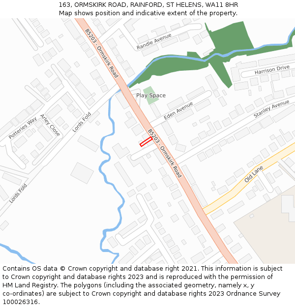 163, ORMSKIRK ROAD, RAINFORD, ST HELENS, WA11 8HR: Location map and indicative extent of plot