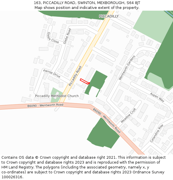 163, PICCADILLY ROAD, SWINTON, MEXBOROUGH, S64 8JT: Location map and indicative extent of plot