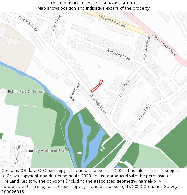 163, RIVERSIDE ROAD, ST ALBANS, AL1 1RZ: Location map and indicative extent of plot
