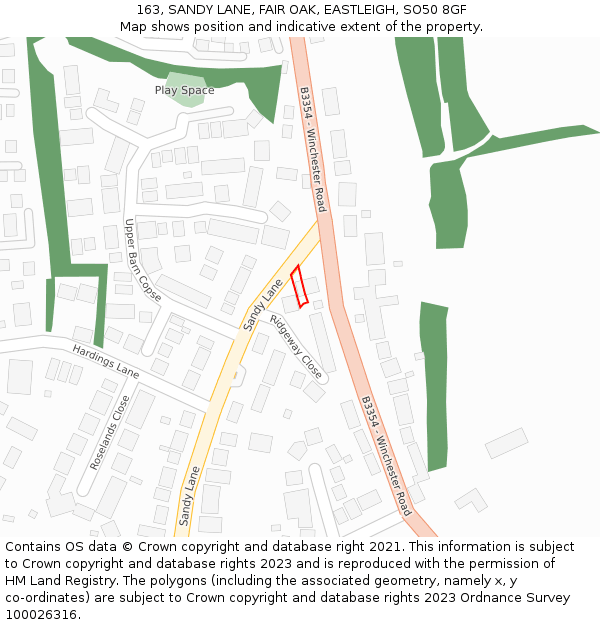 163, SANDY LANE, FAIR OAK, EASTLEIGH, SO50 8GF: Location map and indicative extent of plot