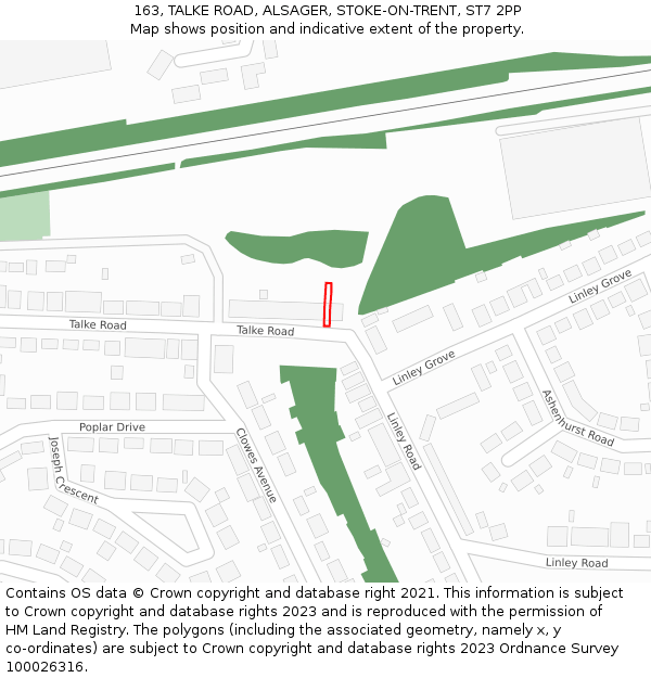 163, TALKE ROAD, ALSAGER, STOKE-ON-TRENT, ST7 2PP: Location map and indicative extent of plot