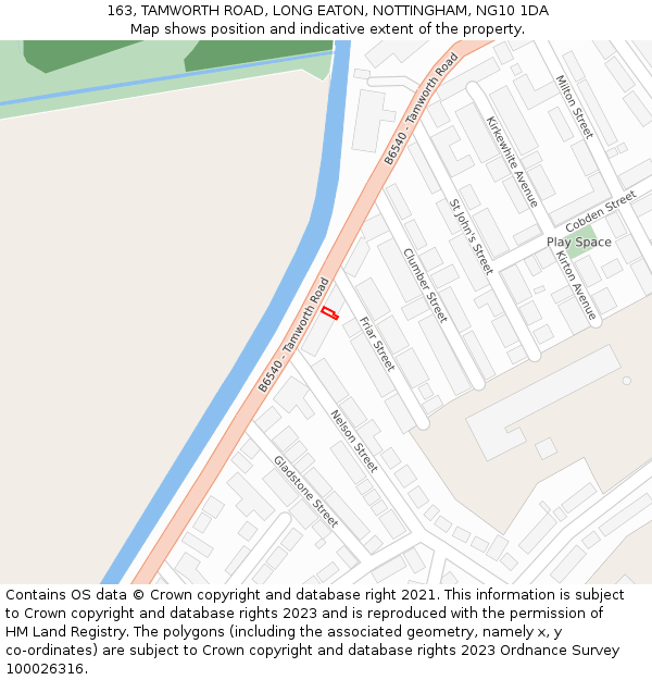 163, TAMWORTH ROAD, LONG EATON, NOTTINGHAM, NG10 1DA: Location map and indicative extent of plot