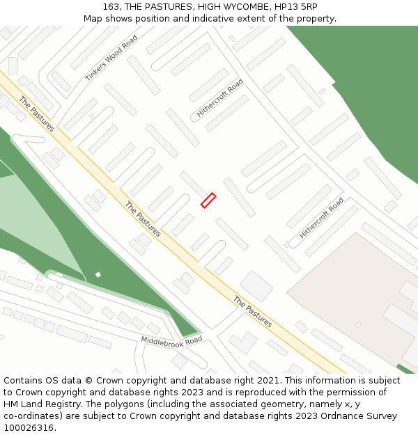 163, THE PASTURES, HIGH WYCOMBE, HP13 5RP: Location map and indicative extent of plot