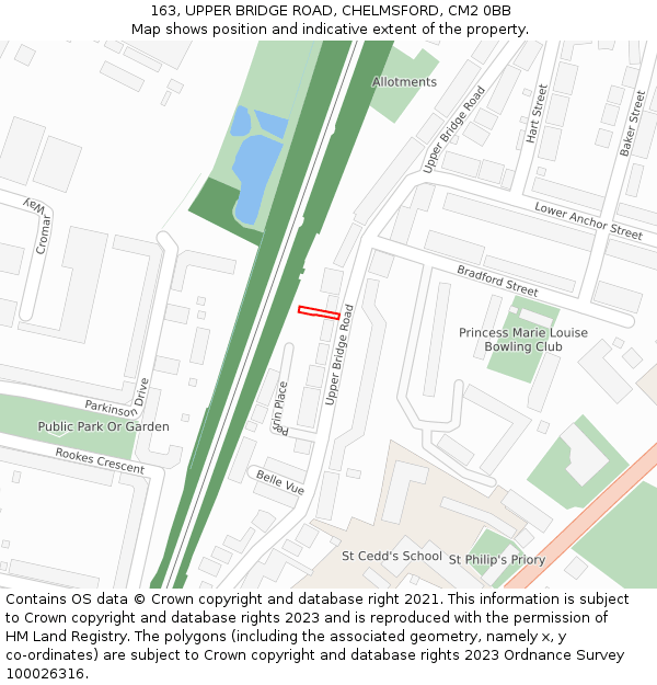 163, UPPER BRIDGE ROAD, CHELMSFORD, CM2 0BB: Location map and indicative extent of plot