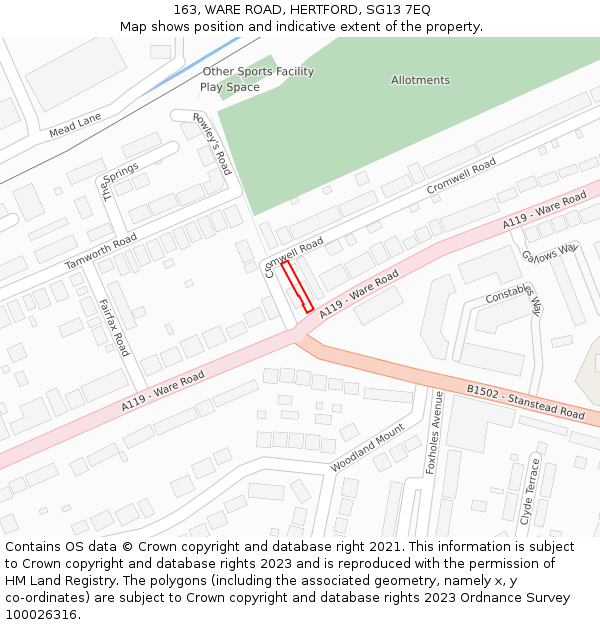 163, WARE ROAD, HERTFORD, SG13 7EQ: Location map and indicative extent of plot