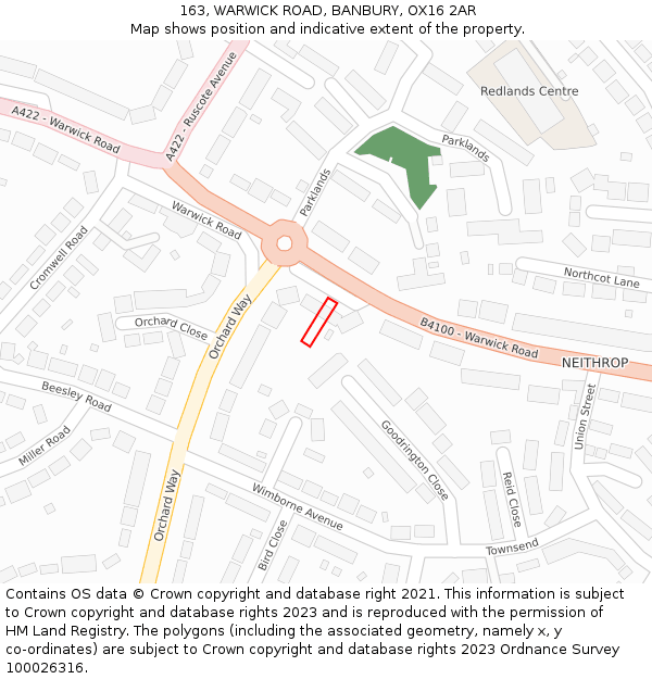 163, WARWICK ROAD, BANBURY, OX16 2AR: Location map and indicative extent of plot