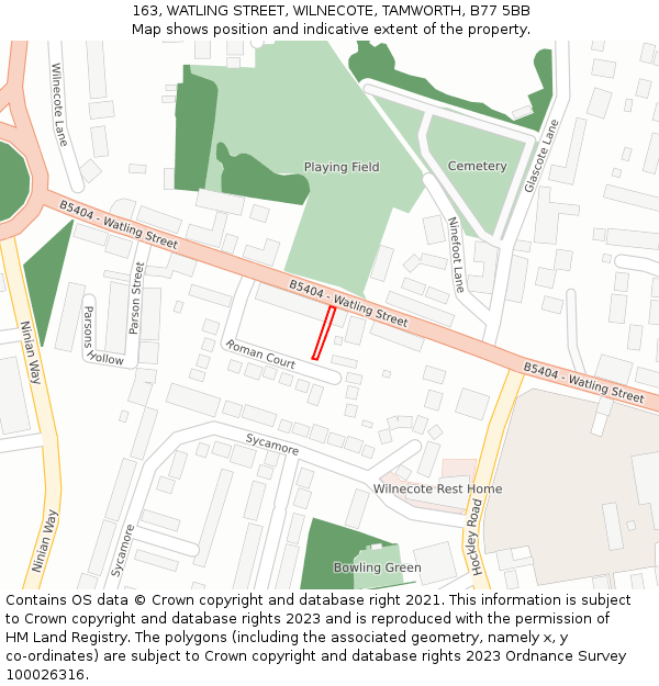 163, WATLING STREET, WILNECOTE, TAMWORTH, B77 5BB: Location map and indicative extent of plot