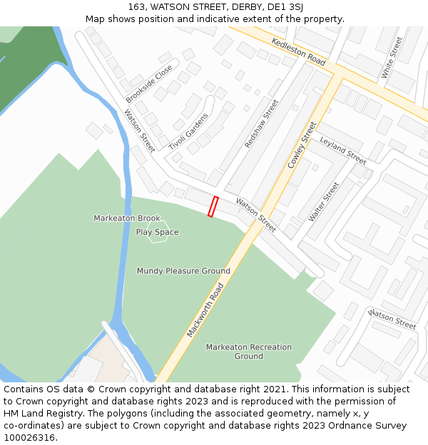 163, WATSON STREET, DERBY, DE1 3SJ: Location map and indicative extent of plot