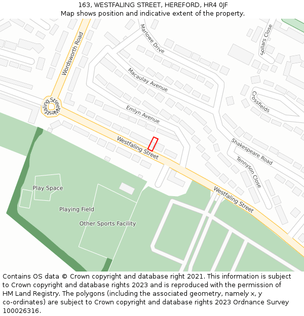 163, WESTFALING STREET, HEREFORD, HR4 0JF: Location map and indicative extent of plot