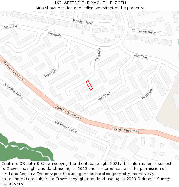 163, WESTFIELD, PLYMOUTH, PL7 2EH: Location map and indicative extent of plot