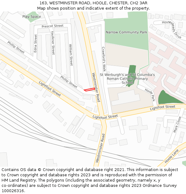 163, WESTMINSTER ROAD, HOOLE, CHESTER, CH2 3AR: Location map and indicative extent of plot