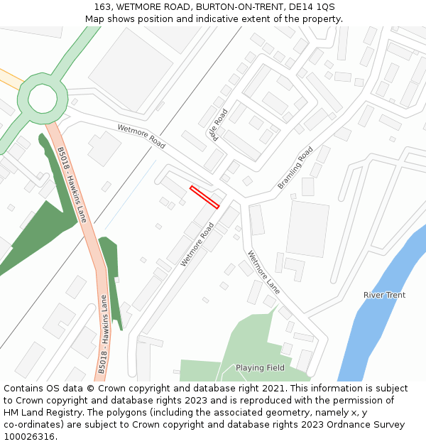 163, WETMORE ROAD, BURTON-ON-TRENT, DE14 1QS: Location map and indicative extent of plot