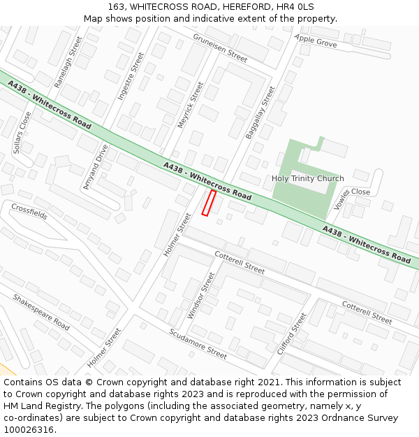 163, WHITECROSS ROAD, HEREFORD, HR4 0LS: Location map and indicative extent of plot