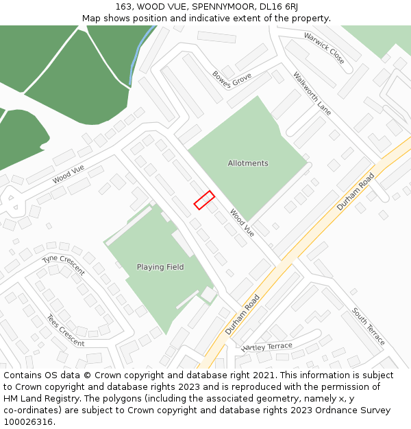 163, WOOD VUE, SPENNYMOOR, DL16 6RJ: Location map and indicative extent of plot