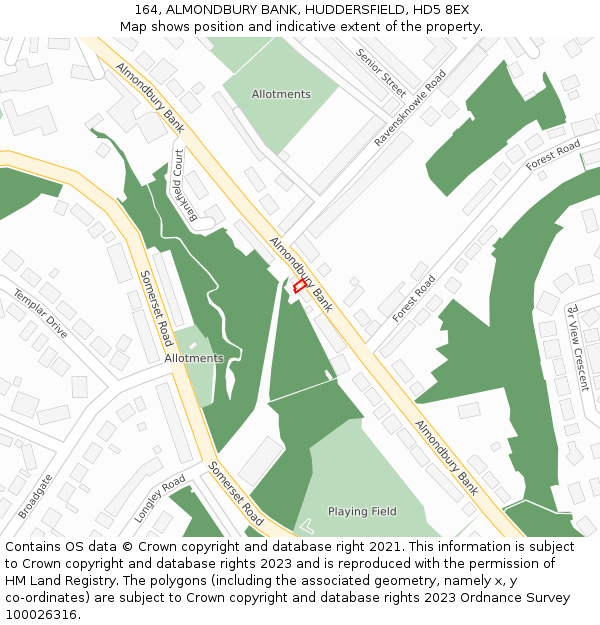 164, ALMONDBURY BANK, HUDDERSFIELD, HD5 8EX: Location map and indicative extent of plot