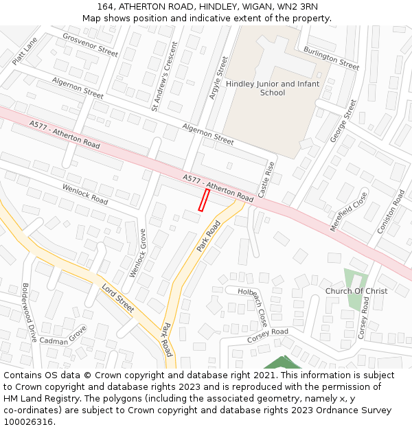 164, ATHERTON ROAD, HINDLEY, WIGAN, WN2 3RN: Location map and indicative extent of plot