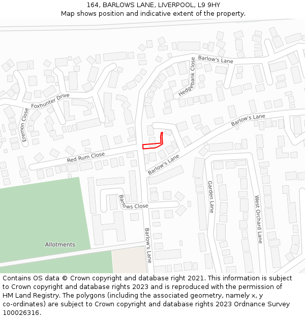 164, BARLOWS LANE, LIVERPOOL, L9 9HY: Location map and indicative extent of plot