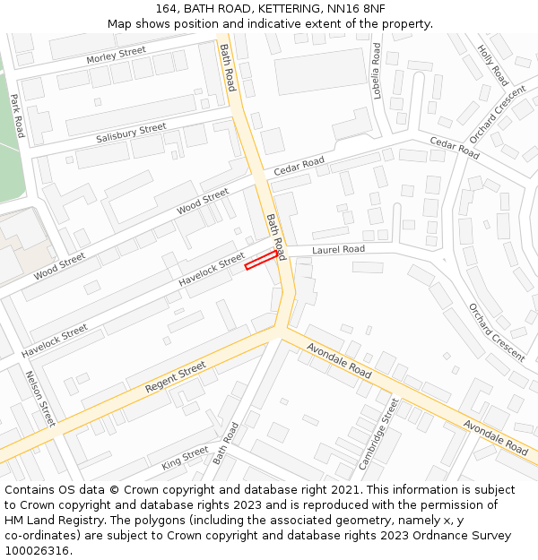 164, BATH ROAD, KETTERING, NN16 8NF: Location map and indicative extent of plot