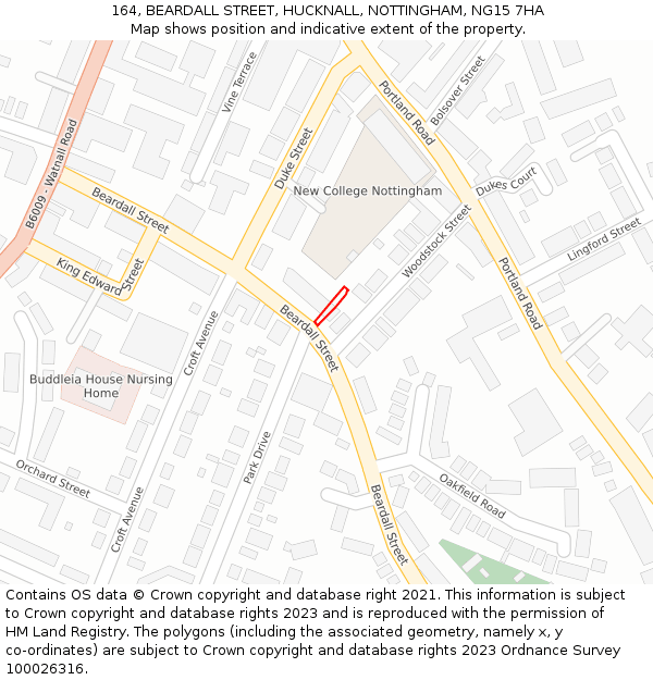 164, BEARDALL STREET, HUCKNALL, NOTTINGHAM, NG15 7HA: Location map and indicative extent of plot