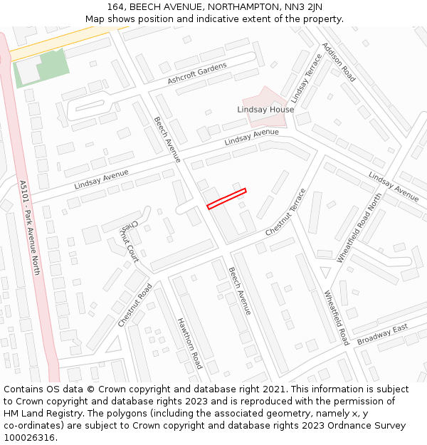 164, BEECH AVENUE, NORTHAMPTON, NN3 2JN: Location map and indicative extent of plot