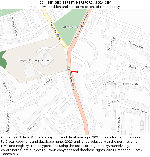 164, BENGEO STREET, HERTFORD, SG14 3EY: Location map and indicative extent of plot